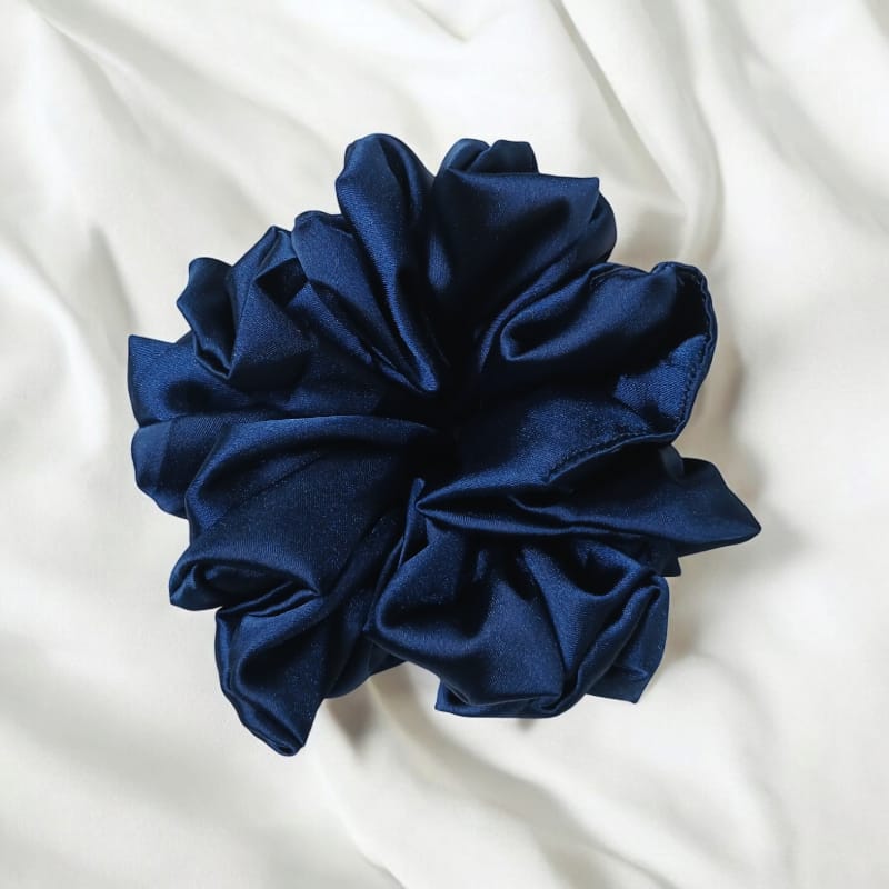 Navy Blue Satin Scrunchies